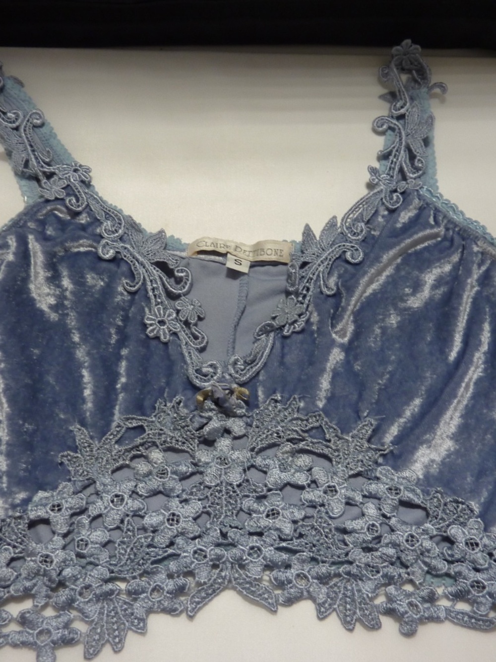 Claire Pettibone Lacy Floral VELOUR Camisole Only BLUE  Size S  Vintage - Picture 4 of 6
